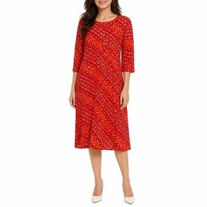 MR Red Bandhani Print Kurta Tunic Gold Foil Accents 3/4 Sleeve Size M